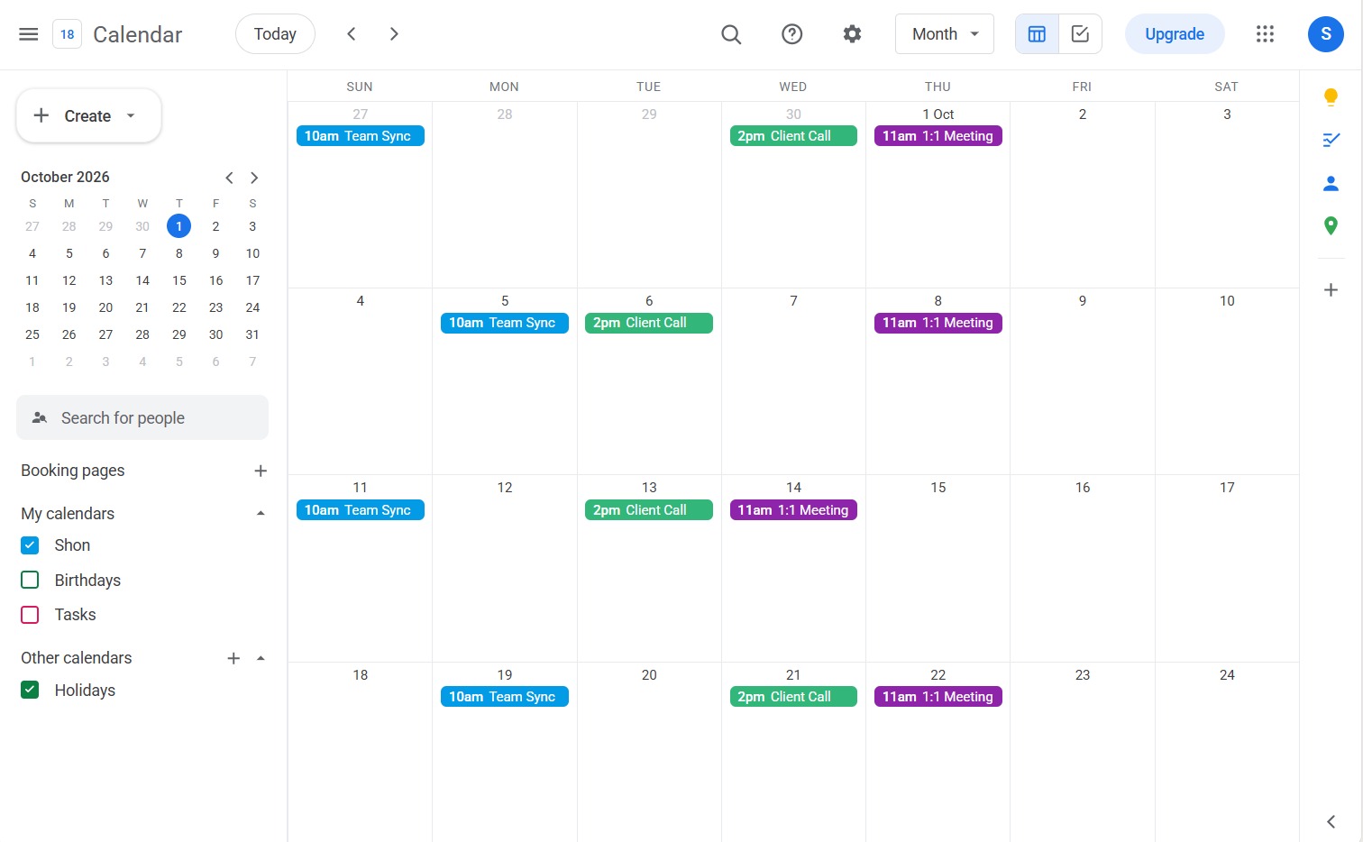 Real booked appointment calendar